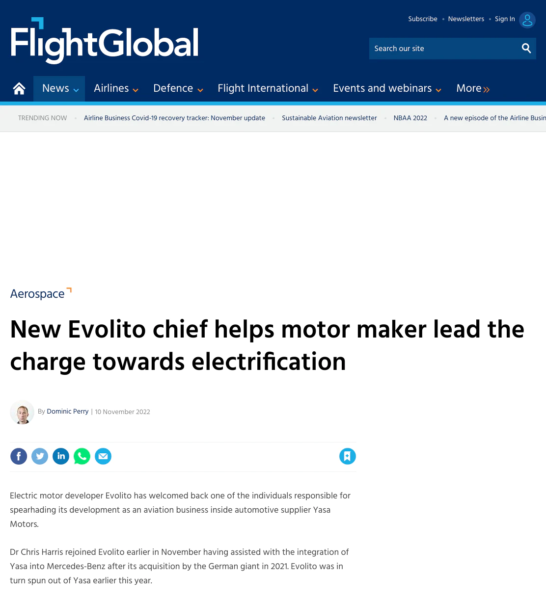 FlightGlobal.com | New Evolito chief helps motor maker lead the charge towards electrification